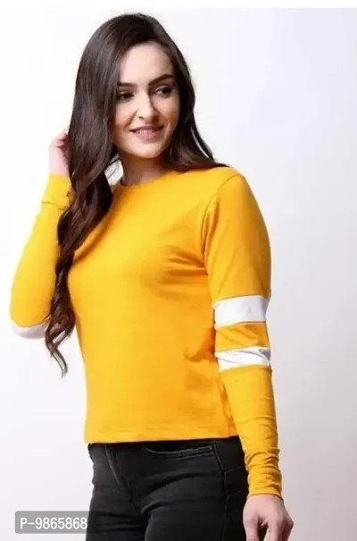 Woman and Girls Round Neck Full Sleeve T-Shirt (Medium, Yellow)-thumb2
