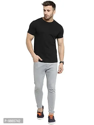 TUSI Men's Cotton Half Sleeve Regular Fit Plain T-Shirt (Medium, Black)-thumb4