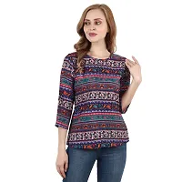 Tusi Fashion Women's Regular Fit Printed Crepe Round Neck 3/4 Sleeves Casual Multi Color Tops (X-Large, Blue)-thumb2