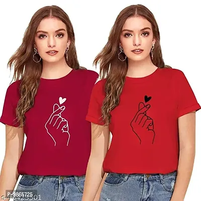 Tusi Women's 100% Cotton Print Regular Fit Round Neck Half Sleeve T-Shirt (Medium, Maroon-RED)
