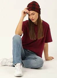 Women's 100% Cotton Plain Regular Fit Round Neck Half Sleeve Maroon Tshirt-thumb3