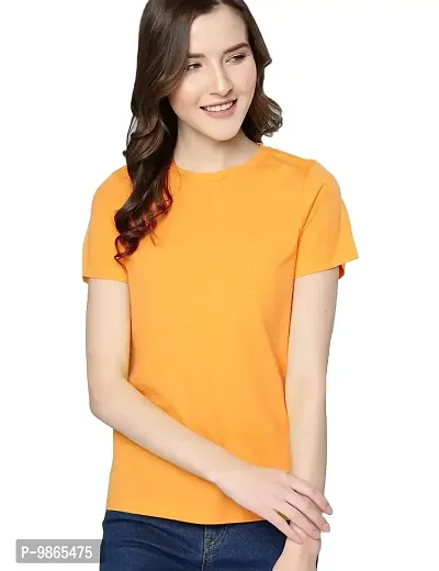 Gold Mines Round Neck Half Sleeve Plain-Solid Women's Mustard::Mustard Cotton T Shirt Combo of 2-thumb2