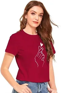 Tusi Round Neck Cotton Printed Women T Shirts (Medium, Maroon)-thumb1