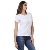 TUSI Fashion Women's & Girls Regular Fit Plain Round Neck Half Sleeves Casual T-Shirts (Small, White)-thumb4