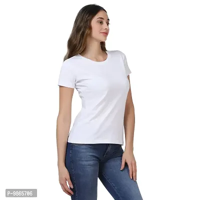 TUSI Fashion Women's & Girls Regular Fit Plain Round Neck Half Sleeves Casual T-Shirts (Small, White)-thumb5