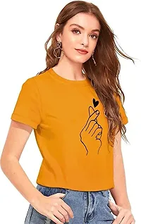 Tusi Women's 100% Cotton Print Regular Fit Round Neck Half Sleeve T-Shirt (X-Large, Yellow-Black)-thumb4