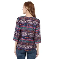 Tusi Fashion Women's Regular Fit Printed Crepe Round Neck 3/4 Sleeves Casual Multi Color Tops (X-Large, Blue)-thumb4