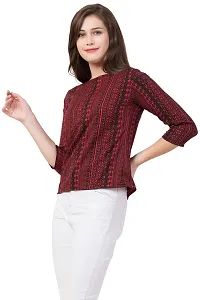 TUSI Fashion Women's Regular Fit Printed Crepe Round Neck 3/4 Sleeves Casual Tops (Large, Maroon)-thumb1