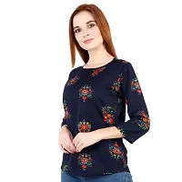 TUSI Fashion Women's Regular Fit Printed Crepe Round Neck 3/4 Sleeves Casual Tops TI-TOP 2.2 (Medium, Blue Big Flower)-thumb1