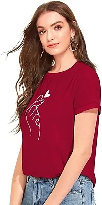 Tusi Women's 100% Cotton Print Regular Fit Round Neck Half Sleeve T-Shirt (Medium, Maroon-Black)-thumb2