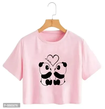 TUSI Round Neck Cotton Half Sleeve Printed Regular T-Shirt for Women/Girls (Medium, Pink Teddy)-thumb0