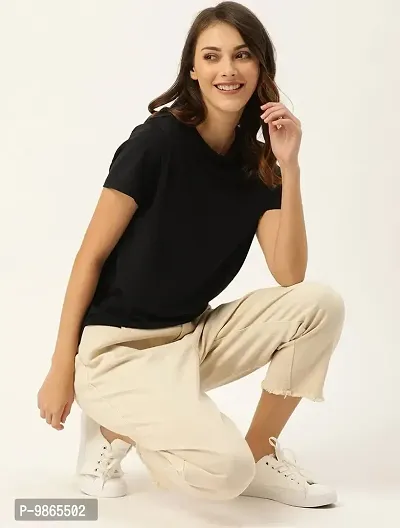 Gold Mines Round Neck Half Sleeve Plain-Solid Women's Black::Mustard::White Cotton T Shirt Combo of 3-thumb3