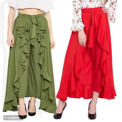 Women Casual Wide Leg Pants with Pockets Ruffle High Waisted Pants with Tie  Belt | eBay