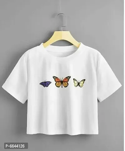 Fabulous White Cotton Blend Printed Short Sleeves Tees For Women-thumb0