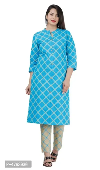 Turquoise Cotton Checked Kurtas For Women