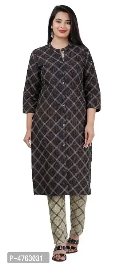 Black Cotton Checked Kurtas For Women