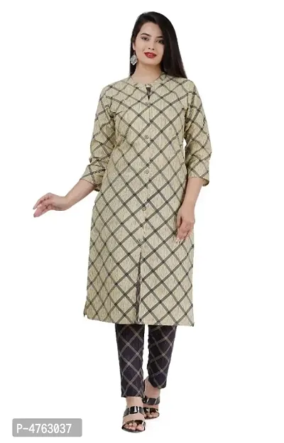 Golden Cotton Checked Kurtas For Women-thumb0