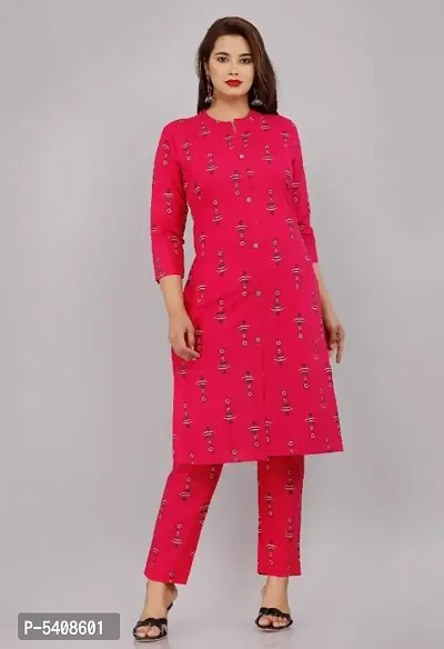 Pink Cotton Printed Kurtas For Women