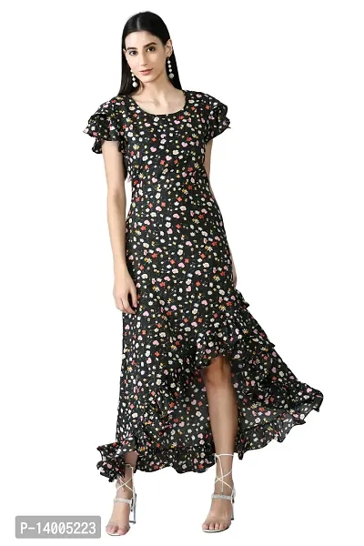PREEGO Women Black Floral Printed A-Line Maxi Dress-thumb5