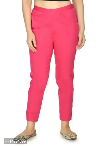 Pink Cotton Blend Casual Trousers Trousers   Capris For Women-thumb0