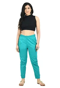 Blue Cotton Blend Casual Trousers Trousers   Capris For Women-thumb4