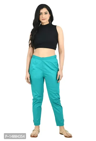 Blue Cotton Blend Casual Trousers Trousers   Capris For Women-thumb5