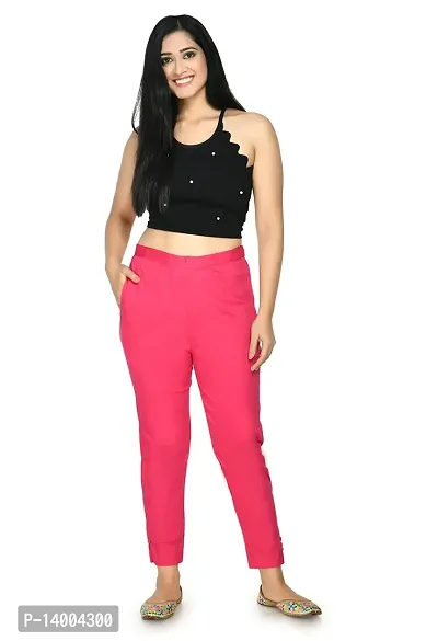 Pink Cotton Blend Casual Trousers Trousers   Capris For Women-thumb5
