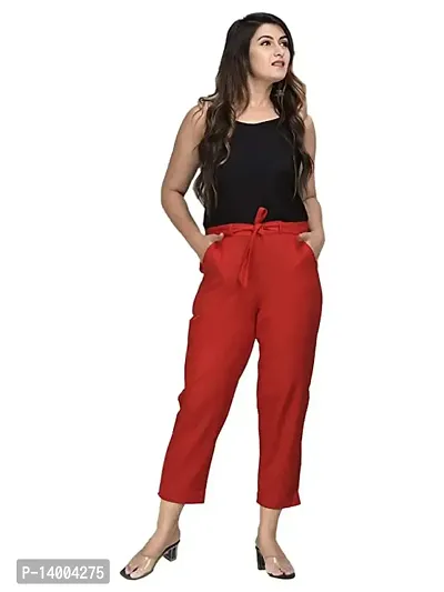 Red Rayon Casual Trousers Trousers   Capris For Women