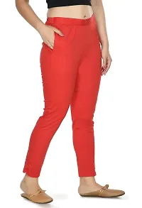 Red Cotton Blend Casual Trousers Trousers   Capris For Women-thumb3