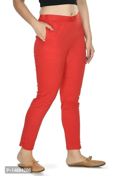Red Cotton Blend Casual Trousers Trousers   Capris For Women-thumb4