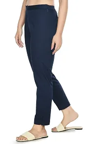 Blue Cotton Lycra Blend Casual Trousers Trousers   Capris For Women-thumb2