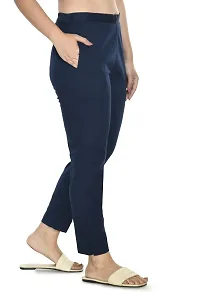 Blue Cotton Lycra Blend Casual Trousers Trousers   Capris For Women-thumb3