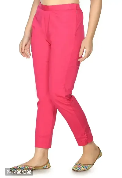 Pink Cotton Blend Casual Trousers Trousers   Capris For Women-thumb3