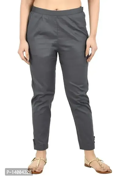 Grey Cotton Blend Casual Trousers Trousers   Capris For Women