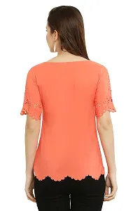 PREEGO Women Half Sleeves Self Design Top(Orange)-thumb1