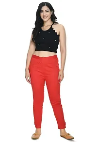 Red Cotton Blend Casual Trousers Trousers   Capris For Women-thumb4