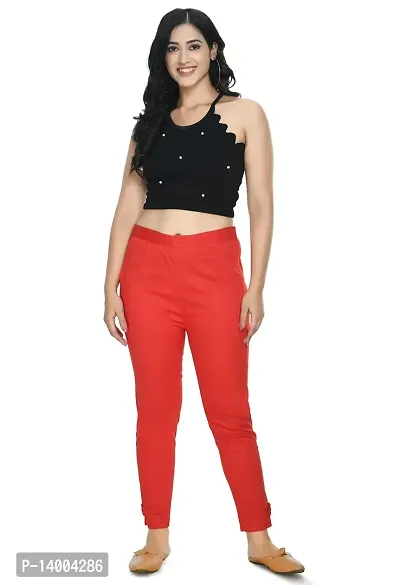 Red Cotton Blend Casual Trousers Trousers   Capris For Women-thumb5