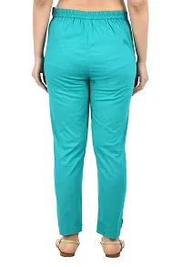 Blue Cotton Blend Casual Trousers Trousers   Capris For Women-thumb1