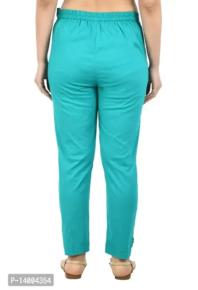 Blue Cotton Blend Casual Trousers Trousers   Capris For Women-thumb2