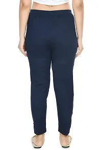 Blue Cotton Lycra Blend Casual Trousers Trousers   Capris For Women-thumb1