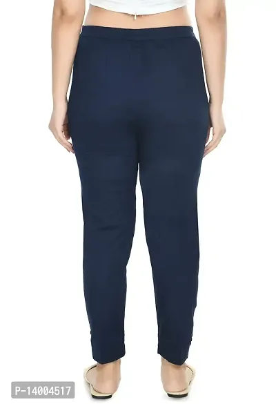 Blue Cotton Lycra Blend Casual Trousers Trousers   Capris For Women-thumb2