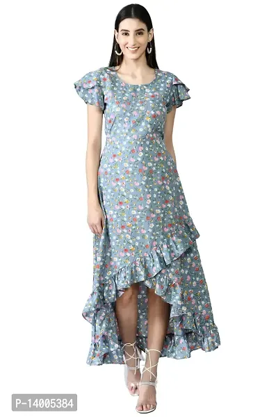 PREEGO Women Grey Floral Printed A-Line Maxi Dress