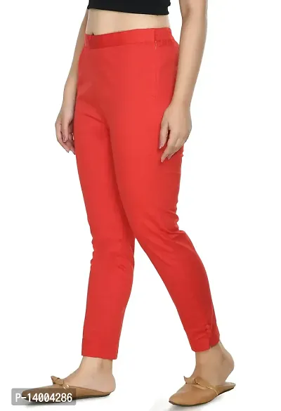 Red Cotton Blend Casual Trousers Trousers   Capris For Women-thumb3