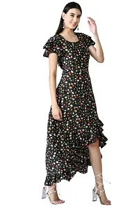 PREEGO Women Black Floral Printed A-Line Maxi Dress-thumb3