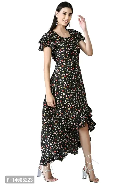 PREEGO Women Black Floral Printed A-Line Maxi Dress-thumb4