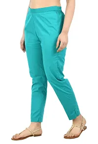 Blue Cotton Blend Casual Trousers Trousers   Capris For Women-thumb2