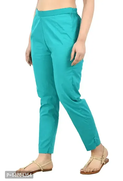 Blue Cotton Blend Casual Trousers Trousers   Capris For Women-thumb3