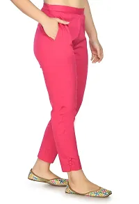 Pink Cotton Blend Casual Trousers Trousers   Capris For Women-thumb3