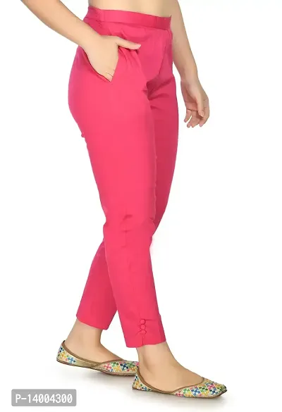 Pink Cotton Blend Casual Trousers Trousers   Capris For Women-thumb4