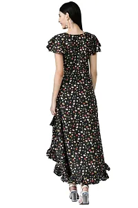 PREEGO Women Black Floral Printed A-Line Maxi Dress-thumb1